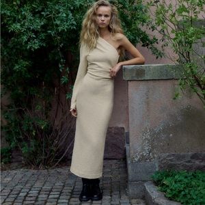 Zara Asymmetric Textured Dress (Beige)